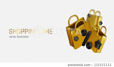 3d vector render online shopping bag using tags promotion or cash for future use. 3d vector shop purchase basket retail store on e-commerce 115151112