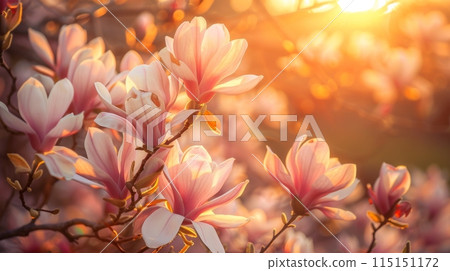 A vibrant photograph captures the delicate beauty of magnolia blossoms A vibrant photograph captures the delicate beauty of magnolia blossoms 115151172