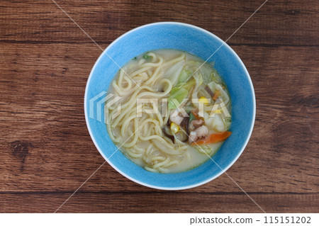 Champon noodles on a wooden table Champon noodles on a wooden table 115151202