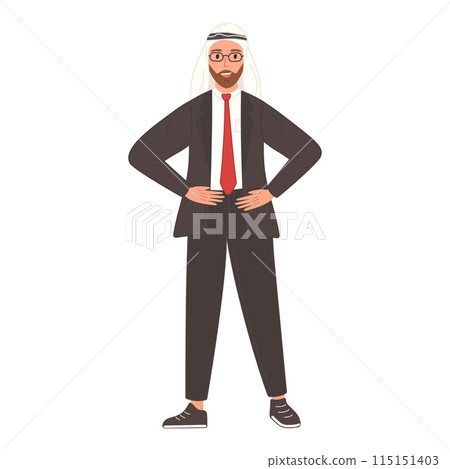 Arab businessman in suit and tie with hands on hips Arab businessman in suit and tie with hands on hips 115151403