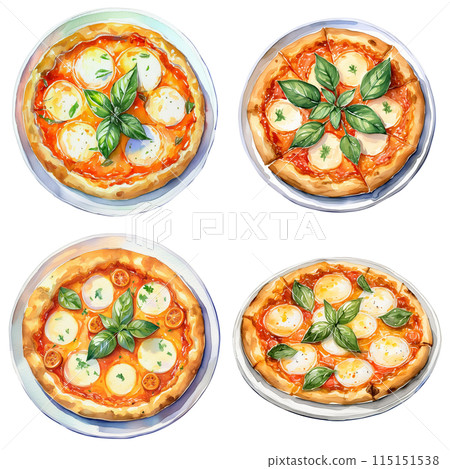 Watercolor illustration of Margherita pizza AI-generated image Watercolor illustration of Margherita pizza AI-generated image 115151538