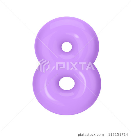 Numeral 8 - Violet Plastic Balloon Number eight Isolated on White Background. 3D Style Vector Illustration 115151714