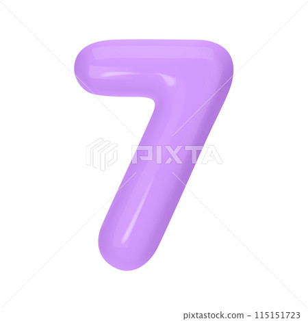 Numeral 7 - Violet Plastic Balloon Number seven Isolated on White Background. 3D Style Vector Illustration 115151723