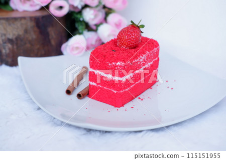 red velvet cake with delicious strawberry 115151955