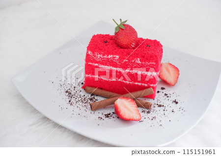 red velvet cake with delicious strawberry red velvet cake with delicious strawberry 115151961