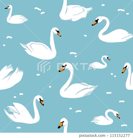 Swans Seamless Pattern on Blue Water Lake Background. Vector Illustration Swans Seamless Pattern on Blue Water Lake Background. Vector Illustration 115152277