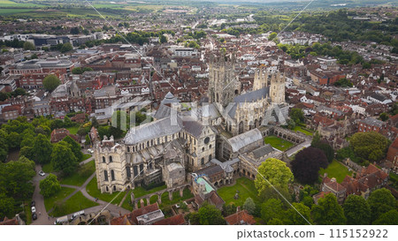 Flight over Canterbury Cathedral in United Kingdom in the historic town of Canterbury 115152922