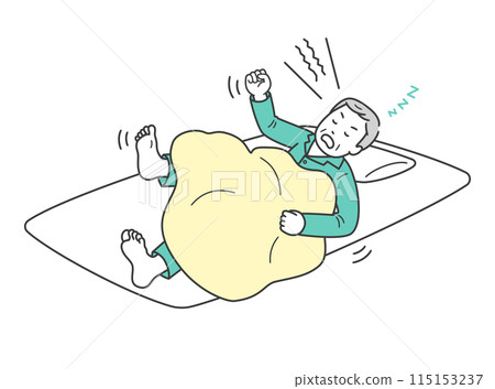 Illustration of an elderly man screaming and yelling while sleeping 115153237
