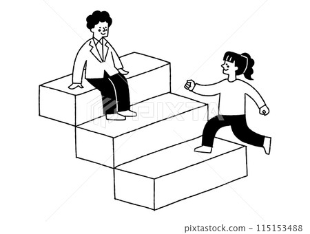 Man sitting on stairs and woman climbing stairs_2 115153488
