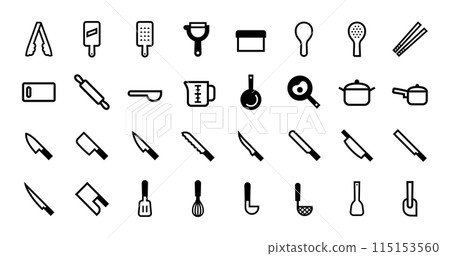 Cooking utensils vector icon set Cooking utensils vector icon set 115153560