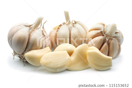 Garlic isolated on white background Garlic isolated on white background 115153652