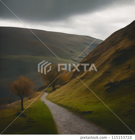 Moody Path Through Autumnal Hills 115153728