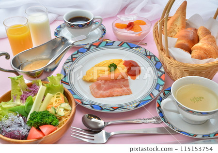 A colorful breakfast sparkling in the morning light 115153754