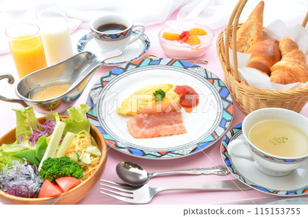 A colorful breakfast sparkling in the morning light 115153755