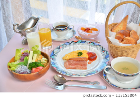 A delicious start to the day: A breakfast plate decorated with fresh ingredients A delicious start to the day: A breakfast plate decorated with fresh ingredients 115153804