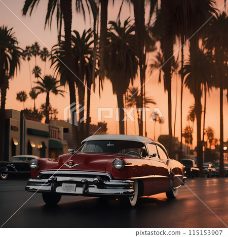 Classic 1950s Car in Hollywood Sunset Classic 1950s Car in Hollywood Sunset 115153907