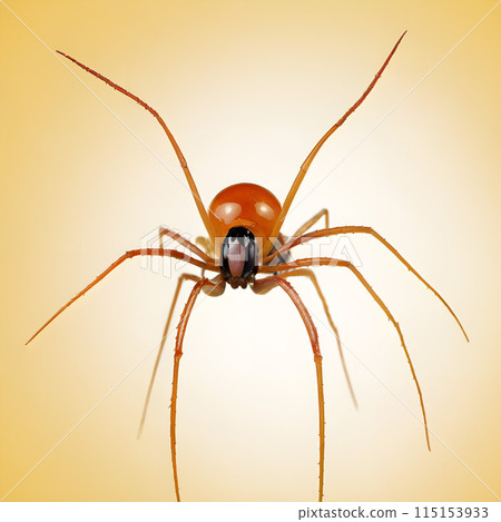 Macro Image of Orange Spider with Long Legs on Yellow Background 115153933
