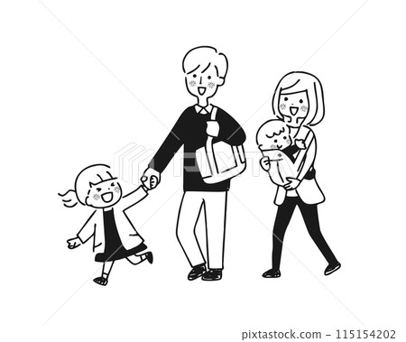Illustration of a family going out in monochrome 115154202