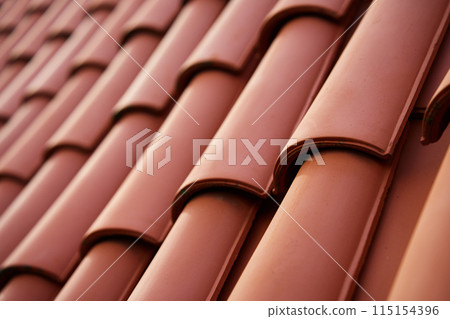 Red Ceramic Roof Tiles Pattern on Building 115154396