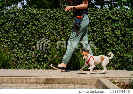 Woman Walking with Dog, Naughty Dog Pulling Leash 115154400
