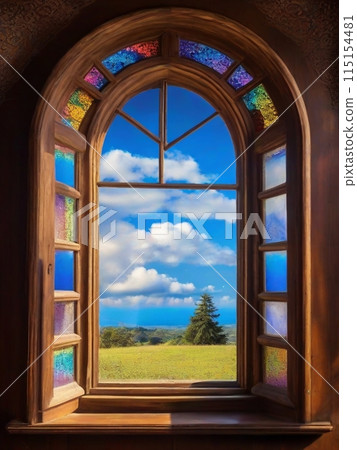 拱窗外的藍天和草原 拱窗外的藍天和草原 115154481