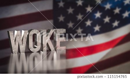 The woke text on America flag background 3d rendering. The woke text on America flag background 3d rendering. 115154765