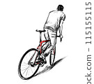 Drawing of a boy skid the red fixed gear bicycle  115155115