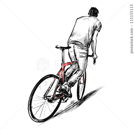 Drawing of a boy skid the red fixed gear bicycle Drawing of a boy skid the red fixed gear bicycle 115155115
