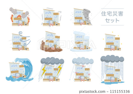 Set of houses damaged by disaster 115155336