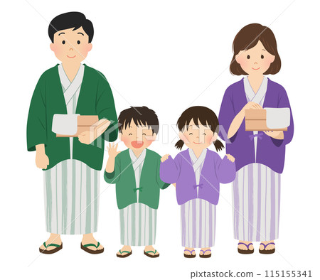 Hot spring trip_Family in yukata_Vector illustration Hot spring trip_Family in yukata_Vector illustration 115155341