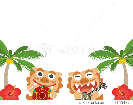 Okinawa: Cute Shisa illustration and copy space 115155452