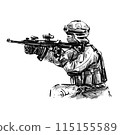 Drawing of the soldier shooting gun at battle field  115155589