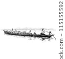 Drawing of the fishing boat on the river in Vietnam  115155592