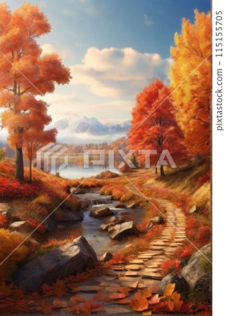 湖邊樹木秋天的顏色 115155705