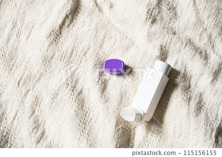 Asthma medication inhaler for emergency of allergic asthma attack symptoms. 115156155