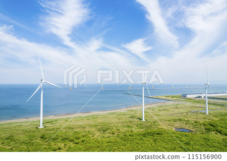 Windmills on the sea (aerial view) 115156900