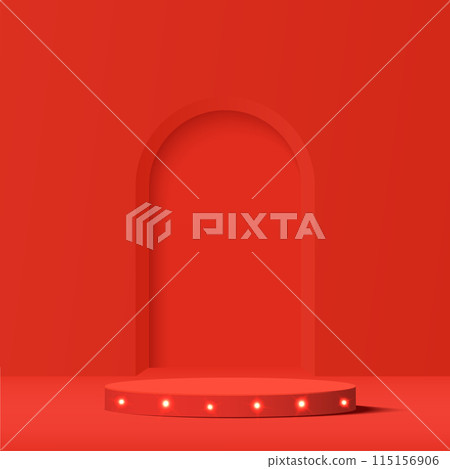 3d red color podium with lighting and minimal red wall scene Vector 115156906