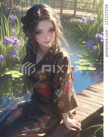 水邊穿著和服的女人 115157259