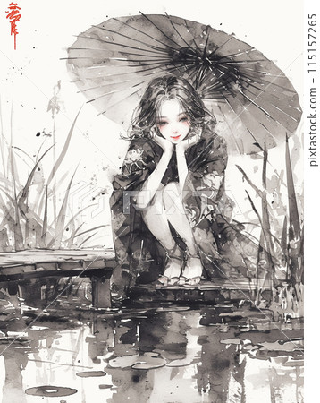 Woman under a Japanese umbrella 115157265