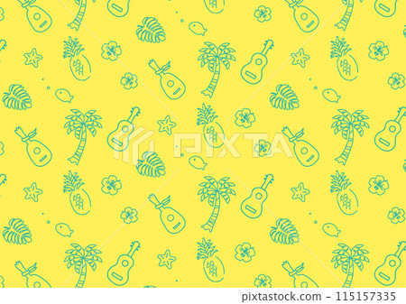 Summer image cute icon line drawing_Seamless yellow color background Summer image cute icon line drawing_Seamless yellow color background 115157335
