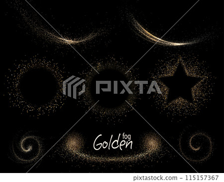 Isolated abstract shapes with gold tinsel on a black background, gorgeous set Isolated abstract shapes with gold tinsel on a black background, gorgeous set 115157367