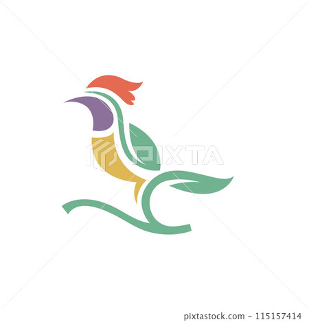 bird vector icon logo with foliage concept design bird vector icon logo with foliage concept design 115157414