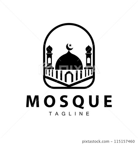 Black silhouette design of Islamic place of worship simple modern minimalist mosque logo template 115157460