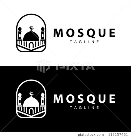 Black silhouette design of Islamic place of worship simple modern minimalist mosque logo template 115157461