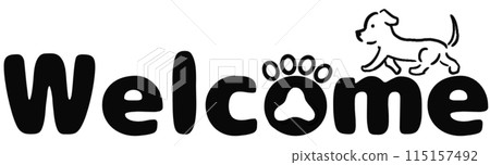 簡單的黑白可愛文字歡迎遛狗，也可以用作 HP 圖標 115157492