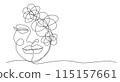 Woman face One line drawing on white background 115157661