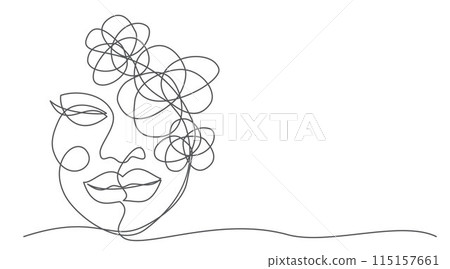 Woman face One line drawing on white background 115157661
