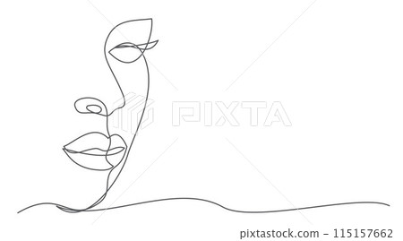 Woman face One line drawing on white background 115157662