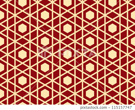 Abstract geometric pattern. A seamless vector background. Golden and red ornament. Graphic modern pattern. Simple lattice graphic design 115157747