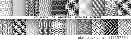 Geometric set of seamless black and white patterns. Simple vector graphics. 115157764